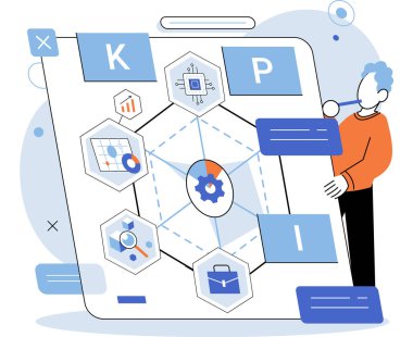 KPI anahtar performans göstergesi. Vektör çizimi. KPI kavramının iş dünyasındaki hayati hedef belirleme stratejisi temel iş başarısı İş metrik iyileştirmesi tutarlı gerektirir