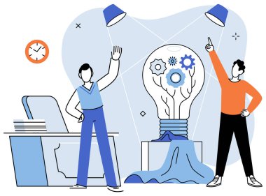 Birlikte çalışmak. Vektör çizimi. İş yerindeki sosyal bağlantılar ve arkadaşlıklar işbirliğini ve çalışan memnuniyetini artırır. İnteraktif iletişim kanalları takım çalışmasını güçlendirir.