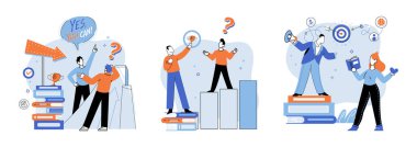 Yaşam koçu. Vektör çizimi. Yaşam koçu, tutkularınızın peşinden korkusuzca gitmeniz için size ilham verebilir. Yaşam koçları, bireylerin başarı için sağlam bir plan yapmalarına yardımcı olur. Yaşam koçu kavramı, kişisel konuların altını çizer.