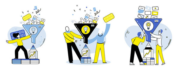 Предсказуемая аналитическая векторная иллюстрация. Постоянный мониторинг данных и тенденций рынка имеет важное значение для эффективной прогнозной аналитики