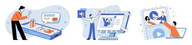 Dijital pazarlama vektör çizimi. Arama motoru optimizasyonu SEO, çevrimiçi görünürlük platformlarının geliştirilmesi için temel bir tekniktir.