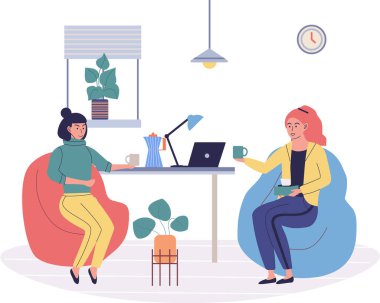 Dinlenme odası vektör illüstrasyonu. Huzurlu ve rahat bir odada dinlenin. Keyfinize bakın. Huzurlu bir dinlenme odasında dinlenin ve rahatlayın.