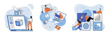 Online team vector illustration. The remote team meeting enabled seamless communication despite distance The digital revolution transformed way business meetings were conducted The connection clipart