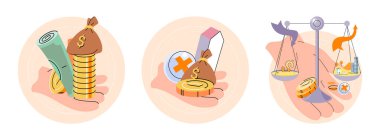 Kamu maliyesi vektör illüstrasyonu. Fon tahsisi, kamu maliyesindeki mevcut kaynak kavramlarının analiz edilmesi ve yönetilmesini içerir.