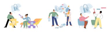 Oyun terapisi vektör illüstrasyonu. Oyun yoluyla öğrenme etkileşimli ve eğitici eğitim deneyimi sağlar. Oyun terapisi konsepti, oyunları optimal yaklaşımlar için tedavi edici yaklaşımlara entegre eder.