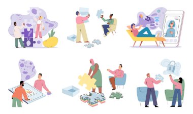 Oyun terapisi vektör illüstrasyonu. Oyun bazlı öğrenme yoluyla eğitim aktif bağlılık ve pratik beceri geliştirmeyi teşvik eder Hastalar oyun bazlı öğretim yöntemlerinden yararlanabilirler