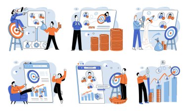 İş geliştirme. Vektör çizimi. Liderlik pozisyonlarında cinsiyet çeşitliliği kapsayıcılığı ve yenilikçiliği teşvik eder Grup tartışmaları genellikle yenilikçi çözümlere ve fikirlere yol açar Finans uzmanları