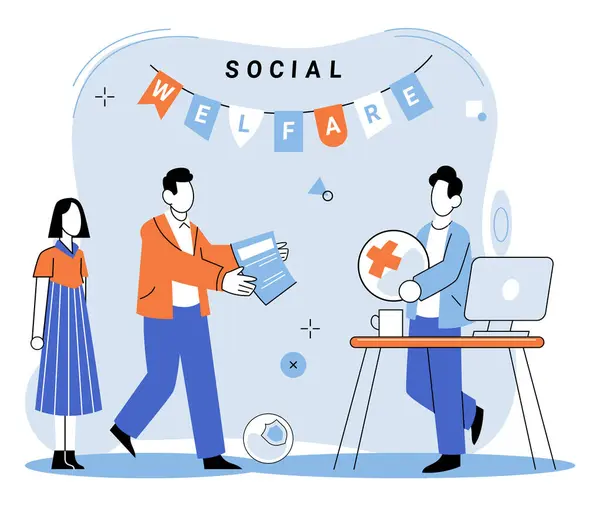 Assistência Social Ilustração Vetorial Segurança Aspecto Fundamental Bem Estar Social — Vetor de Stock