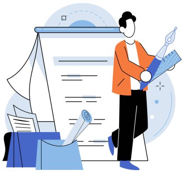 Evrak işleri. Vektör çizimi. Bürokratik işler ne kadar iyi sonuçlanırsa sonuçlansın, en üst düzey belgelerde kalarak mali yönetimin sürdürülmesi gerekiyor.