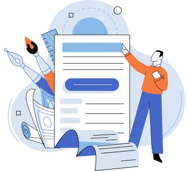 Evrak işleri. Vektör çizimi. Verimli mali yönetim karmaşık bilgilerin ele alınmasını içerir. E- posta yazışmaları evrak işlerinin etkili bir şekilde yönetilmesinde önemli rol oynar.