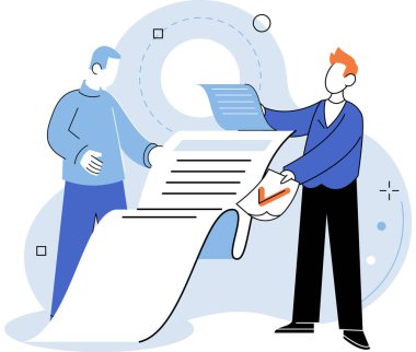 Evrak işleri. Vektör çizimi. Şirketin evrakları doğruluk ve hassasiyet gerektirir. Masanın düşürülmesi ve düzenlenmiş kağıt parçaları verimli mali yönetim gerektirir.