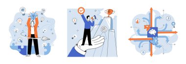 İş çözümü vektör çizimi. Çözümleme işi zorlukları kararlı eylem ve sorun çözme becerileri gerektirir iş dünyasında başarı tanımlama ve kaldıraç yeteneğine bağlıdır