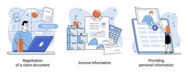 Tazminat vektör illüstrasyonu. Maaşlar ve tazminatlar, yolculuğunuzda sadık yoldaşlar finansal büyüme tazminatı, vuruşlarla boyanmış başyapıt maaş, ikramiye ve tazminat kazançları.