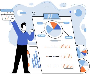 İş veri analizi vektör illüstrasyonu. Meslek dil istatistiksel araştırmasında anlam kazanır. Melodi iş başarısı notlarla oluşturulur. Veri analizi, pusula rehberidir.