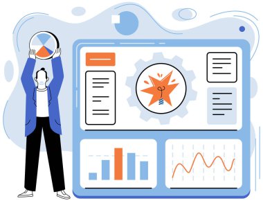 İş veri analizi vektör illüstrasyonu. İş stratejisi, hazine veri keşfi için yol haritasıdır. İş kanatları üzerinde analitik araştırmaya başlar. Kalp atışı işleri odalarda yankılanır.