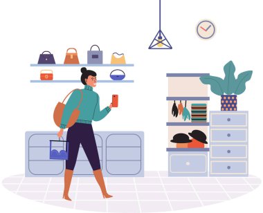 Telefonla. Vektör çizimi. Akıllı telefondaki görüntü kullanıcı kolaylığı için tasarlanmıştır. İnsanlar akıllı telefonlardaki habercilere ulaşmak için aygıtlarına güvenirler.