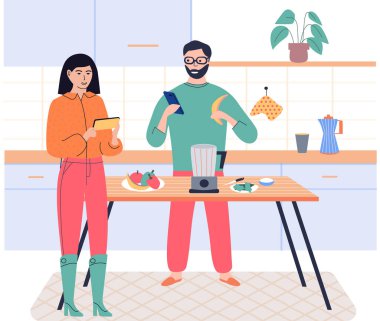 Telefonla. Vektör çizimi. Telefon, genellikle iletişim için kullanılan bir cihazdır. Kullanıcılar çeşitli amaçlar için telefona bağımlıdır. Akıllı telefonlar gibi teknoloji dönüştürülmüştür.