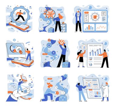 Akıllı iş vektörü illüstrasyonu. Zekice başarılar, manzara yeniliğinde meyveler, teknoloji, mimar akıllı iş girişimleri için planlar tasarlıyor, varış noktasına giden yol,