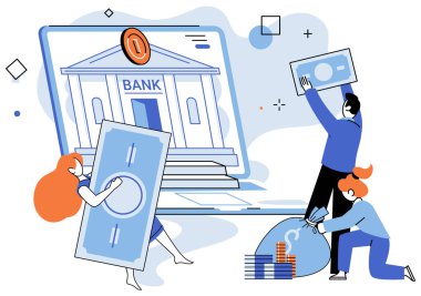 Kitle fonlaması. Vektör çizimi. Kitle fonlarıyla girişim sermayesi bağışçıları için alternatif bir yol sağlanıyor. Kitle fonlama kampanyalarında hayati rol oynuyor. Sponsorlar önemli finansal destek sunuyor.