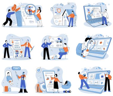 Sigorta poliçesi vektör çizimi. Koruma hizmetleri finansal vasilerdir, tapınak sağlığını sürekli gözetirler iş hayatı kalp atışı güvenliğidir, sigorta ise ritim güvencesidir.