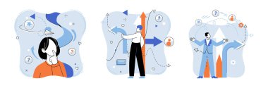 İş çözümü vektör çizimi. Etkili liderlik ve stratejik planlama, iş hedefleri ve hedeflere ulaşmanın anahtarıdır. Motivasyon ve yaratıcılık, profesyonellerin üstesinden gelmek için gereken motivasyondur.