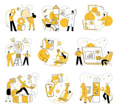 Takım strateji vektör çizimi. İş hayatında başarı, iyi tanımlanmış takım stratejisi konseptinin rehberliğinde yapılan yolculuktur. Takım ruhu, işi başarıya ve sürekli gelişime doğru iter.