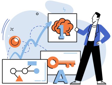 Mantıklı düşün. Vektör çizimi. İstenen sonuçlara ulaşmak için mantık ve sağduyunun uygulanmasıdır. Mantıklı düşünme stratejik bir araç olarak hizmet eder. Hedefleri belirlememize yardımcı olur.