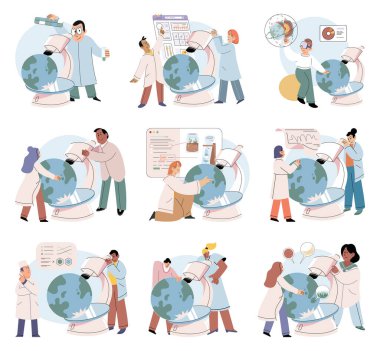 Bilimsel araştırma. Vektör çizimi. Eğitim, bilimsel araştırmaları yürütmek için gerekli beceri ve bilgiye sahip bireyleri donatır.