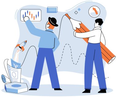 Başarılı bir proje başlatıldı. Vektör çizimi. Projenin başlatılması, gelecek vaat eden yeni girişimin doğuşu bir geliştirme projesi fikri, yenilik projesinin başlatılmasına giden yolu aydınlatan ışık demeti