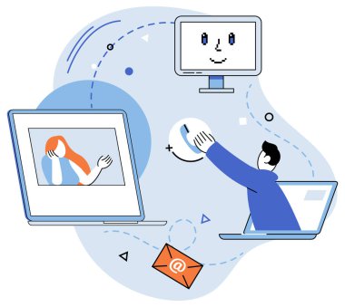 Çevrimiçi takım vektör çizimi. Sanal konferansta sektör uzmanlarına uzmanlıklarını paylaşmaları için platform sağlandı. İnternet dünya çapında profesyonelleri birbirine bağlayan geniş bir ağ görevi gördü.