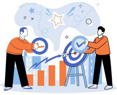 Ortaklık. Vektör çizimi. Profesyonellik, kurumsal ortaklıkların yönetilmesinde kilit öneme sahiptir. Birlikte planlama, ortaklık hedeflerinde hizalanmayı güvence altına alır. Topluluk ve bağlantı güçlendirir.