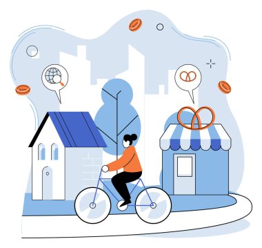 Küçük bir iş. Vektör çizimi. Küçük işletmelerin başarısı etkili pazarlama stratejilerine ve tüketici katılımına dayanıyor. Ticaret, ticaret ve ticaretin kolaylaştırılması için omurga ekonomisi görevi görüyor.