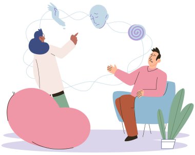 Zihinsel sağlık danışmanlığı vektör illüstrasyonu. Kişilerin kişilik gelişimi için kapsamlı bir bakım sağlanması için sağlık hizmetleri entegre edilmelidir.