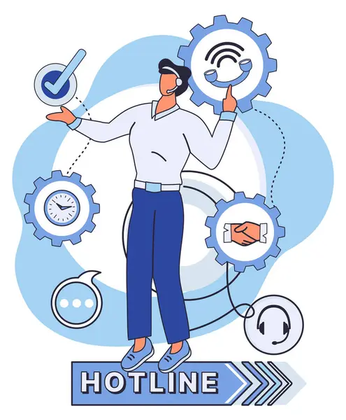 Illustration Vectorielle Hotline Connectez Vous Avec Notre Ligne Assistance Aux — Image vectorielle