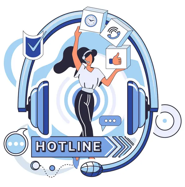 Hotline Vector Illustration Seeking Assistance Our Helpline Service All Your — Stock Vector