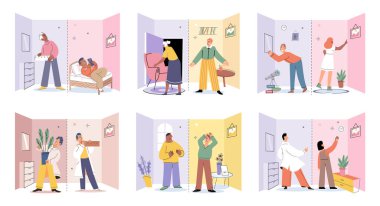 Kişisel alan vektör illüstrasyonu. Herkesin kendi özel nitelikleri ve yetenekleri vardır. Duygularımızı anlamak kişisel refahımız için çok önemlidir. Kendimizi destekleyici bir ortamda konumlandırmak.