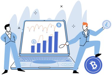 Kripto pazarı. Vektör çizimi. Ekonomik istikrar ve düzenleyici çerçeve büyüme kripto pazarını büyük ölçüde etkiliyor. Kripto piyasasında kârın arttırılması etkili risk yönetimi gerektirir.
