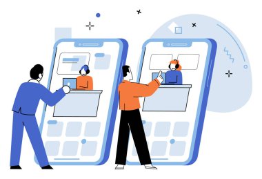 Müşteri hizmetleri. Vektör çizimi. Müşteri hizmetleri konsepti müşterilerin toplanmasına dayanır. Müşteri hizmetleri ekibi müşterilere destek olmak ve destek olmak için kendini adamıştır.