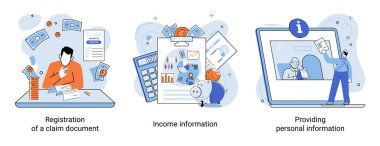 Vektör illüstrasyonu talep et. Talep belgelerinizi titizlikle düzenleyerek mali geleceğinizi güvence altına alın. Talep sürecini organize mali takvim ve açık evraklarla basitleştirin. İddiayı geri çevirin.