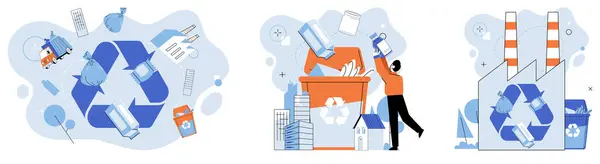 Waste Management Vector Illustration Ecological Awareness Inspires Responsible Waste Management — Stock Vector