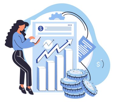 Finansal muhasebe vektör çizimi. Mali verilerin hassas hesaplanması, bilgilendirilmiş karar alma bilgileri için hayati önem taşımaktadır.