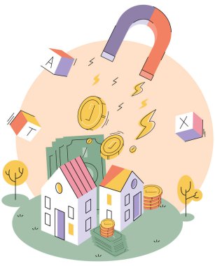 Varlık yönetimi vektör çizimi. Para piyasaları uluslararası zenginlik manzarasını etkiler İş başarısı genellikle kişisel zenginlik büyümesine yol açar Yetenekli yatırım zenginliğin ayrılmazıdır