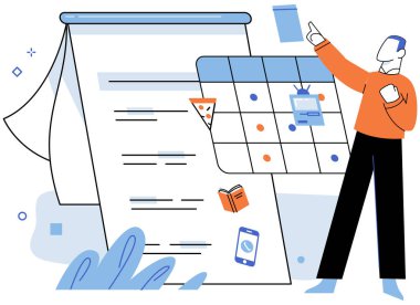 Kişisel yönetim. Vektör çizimi. Kişisel verimlilik için görev ve önceliklerin düzenlenmesi gereklidir. Bireysel verimlilik doğrudan sonuç olarak etkin öz yönetim çalışma optimizasyonu çok önemlidir.