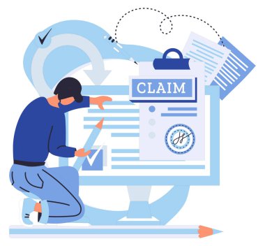 Claim application vector illustration. A checklist can help you ensure all required documents are included The contract is legal agreement outlining terms and conditions Each choice on form represents clipart