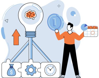 İş geliştirme. Vektör çizimi. Becerikli yönetim çalışanların katılımını ve verimliliğini artırır. İş arayanların keşfettiği beceri, ilgi ve değerlerle uyumlu bir meslek.