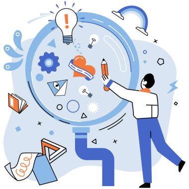 Başlangıç fikri. Vektör çizimi. Bütçe tahmini gibi finansal kavramların anlaşılması, sürdürülebilirlik ve başarı başlatma fikri sunum becerileri için hayati önem taşır