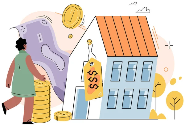 Real Estate Search Vector Illustration Investing House Buying Offered Long — Stock Vector