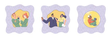 Sosyal ilişki vektör illüstrasyonu. Çok ırklı topluluklar çeşitliliği kucaklıyor ve kapsayıcılığı destekliyor. Dostluk ve birliktelik hayatımıza neşe ve destek getiriyor. Güven formları temeller oluşturuyor.