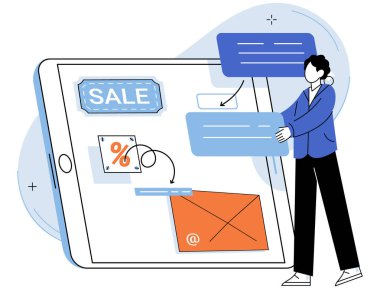 Mobil uygulama pazarlama vektör çizimi. Teknolojik gelişmeler, uygulama pazarlama için yeni fırsatlar sundu. Etkili reklam yerleştirme, dikkat çekme potansiyeli olan uygulamaların yakalanması için hayati önem taşıyor.