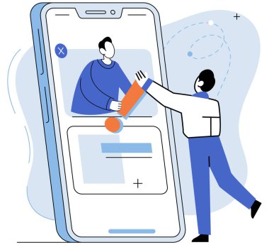 Mobil uygulama pazarlama vektör çizimi. Reklamcılık uygulamaların geliştirilmesi ve kullanıcı edinme tekniklerinin geliştirilmesi için hayati rol oynamaktadır.